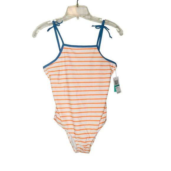 Copper Key Big Girls Tie-Shoulder One Piece Swimsuit Breton Stripe Size 16 XL - Picture 1 of 7